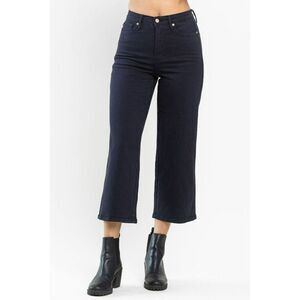 Judy Blue High Waist Tummy Control Garment Dyed Wide Leg Crop Navy Denim 88807